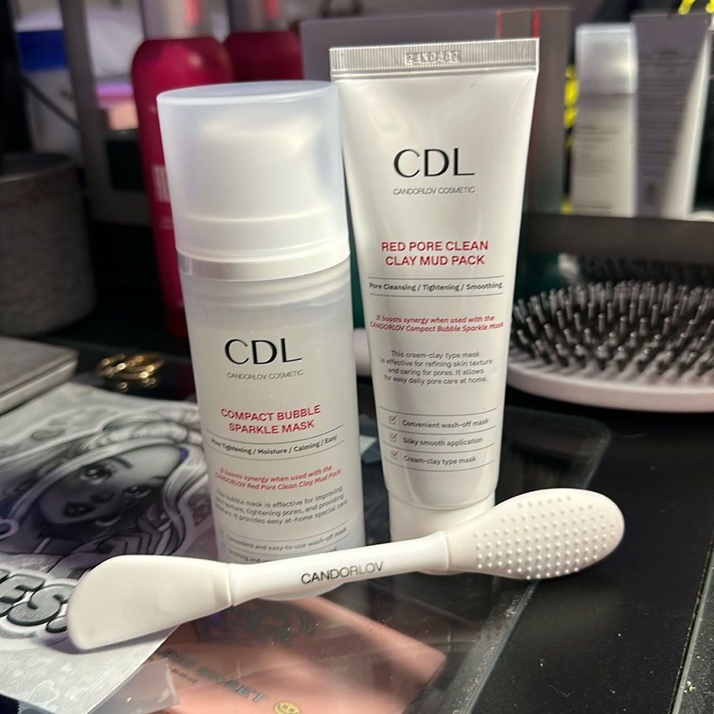 CDL compact bubble sparkle mask and red pore clay mud pack W/ spatula scrubber